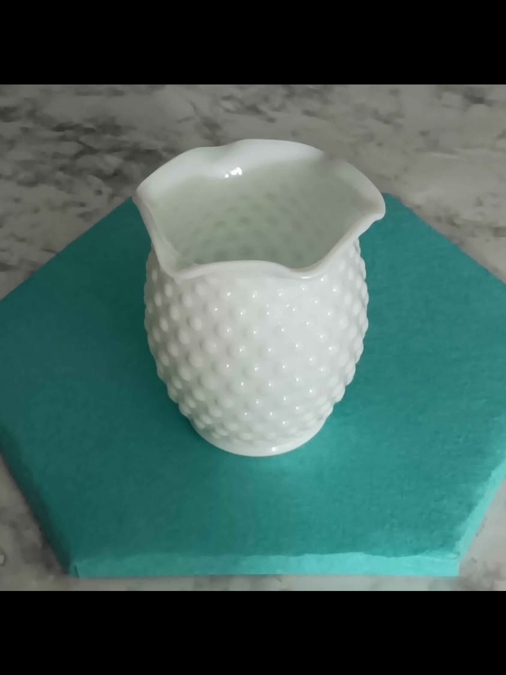 Vintage White Hobnail Milk Glass Ruffled Vase - Picture 3 of 9